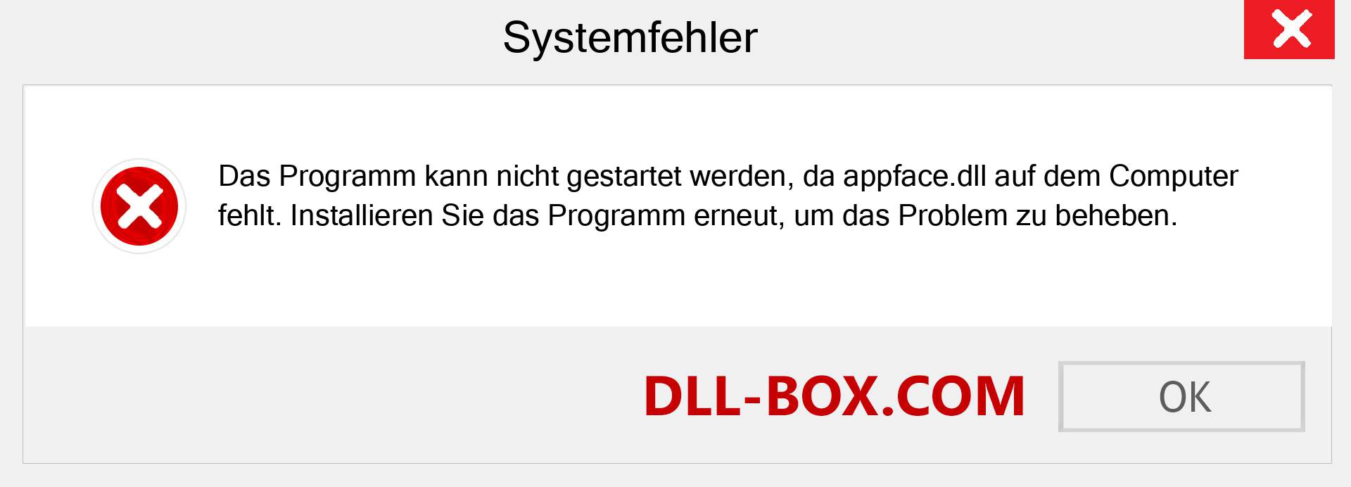 appface.dll-Datei fehlt?. Download für Windows 7, 8, 10 - Fix appface dll Missing Error unter Windows, Fotos, Bildern